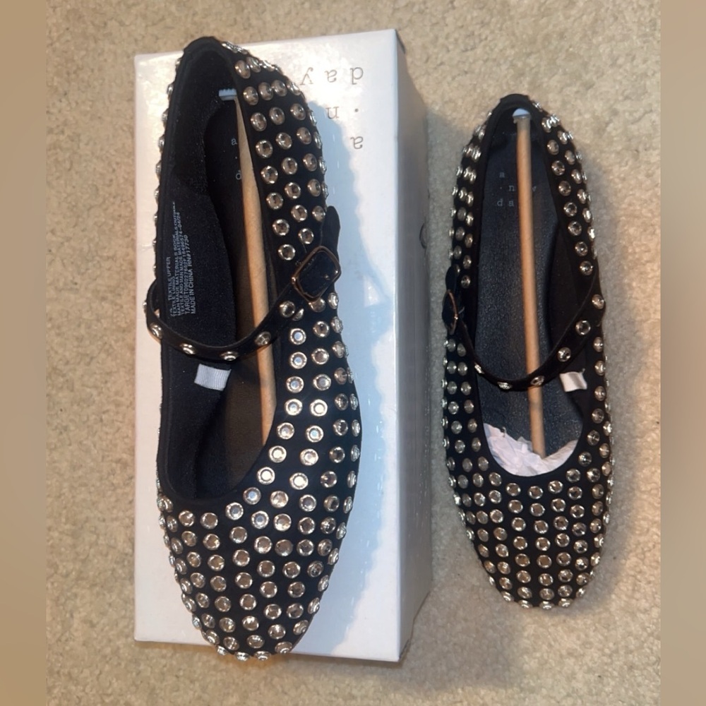 Black Studded Rhinestone Flats